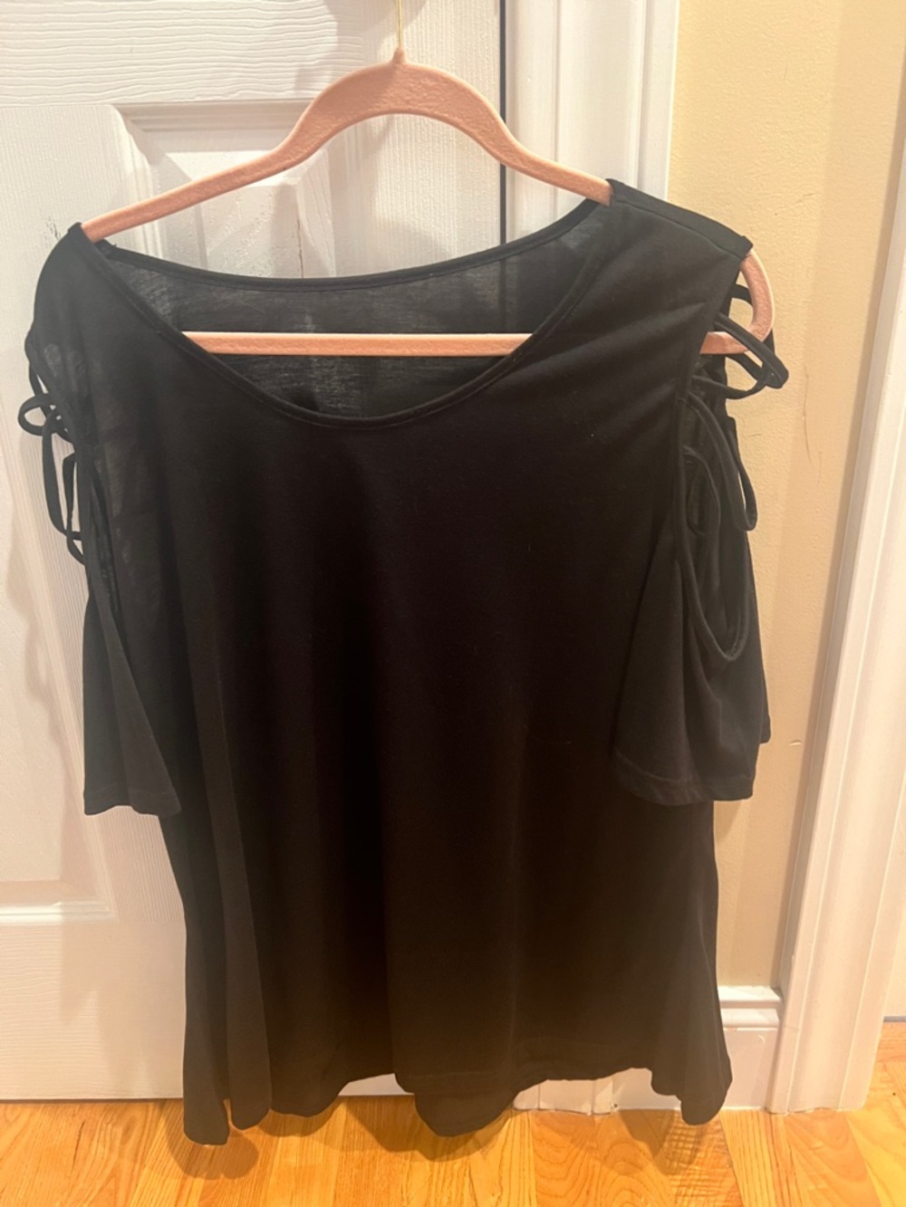 Black Cold-Shoulder Tie-Sleeve Top